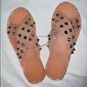 Wild Diva Rose Gold Spike-Studded Sandals